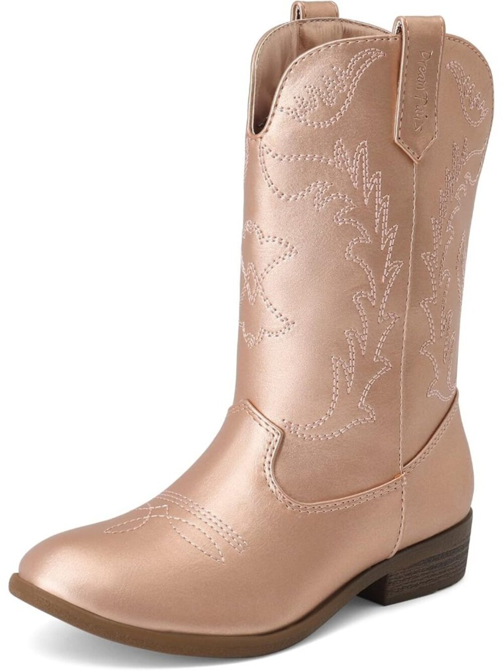 Dream Pairs Girls Rose Gold  Embroidered Cowgirl Stylish Girls Mid Calf Shoes